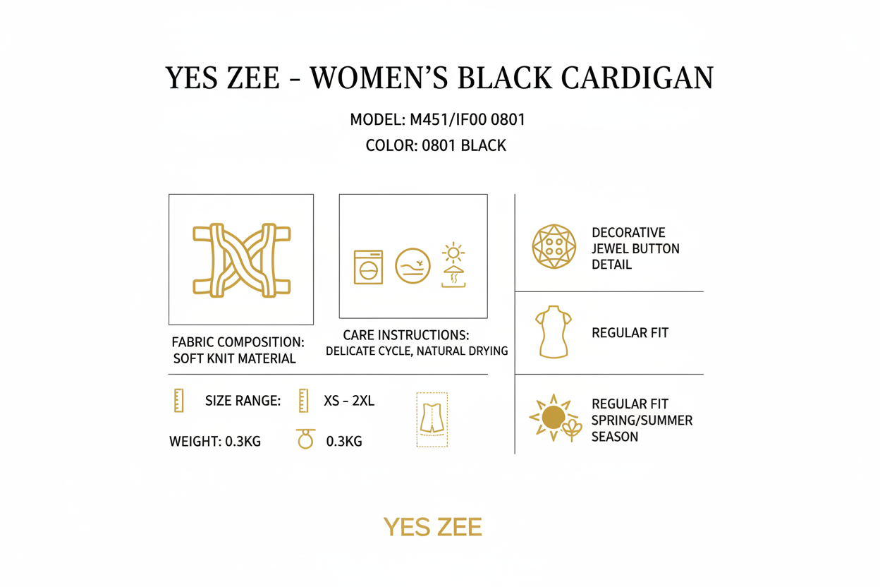 Infografica tecnica cardigan Yes Zee