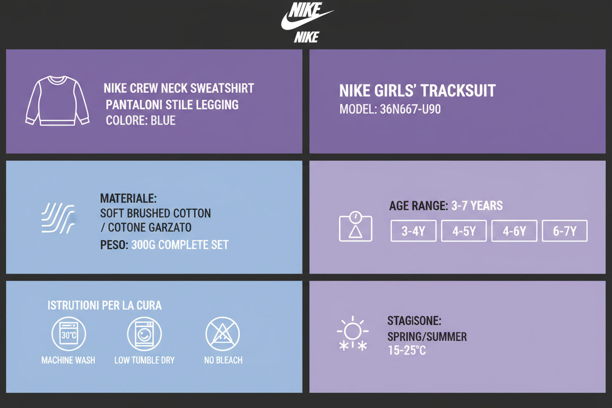 Infografica Tecnica Nike Tuta Bambina 36N667-U90 Viola Blu