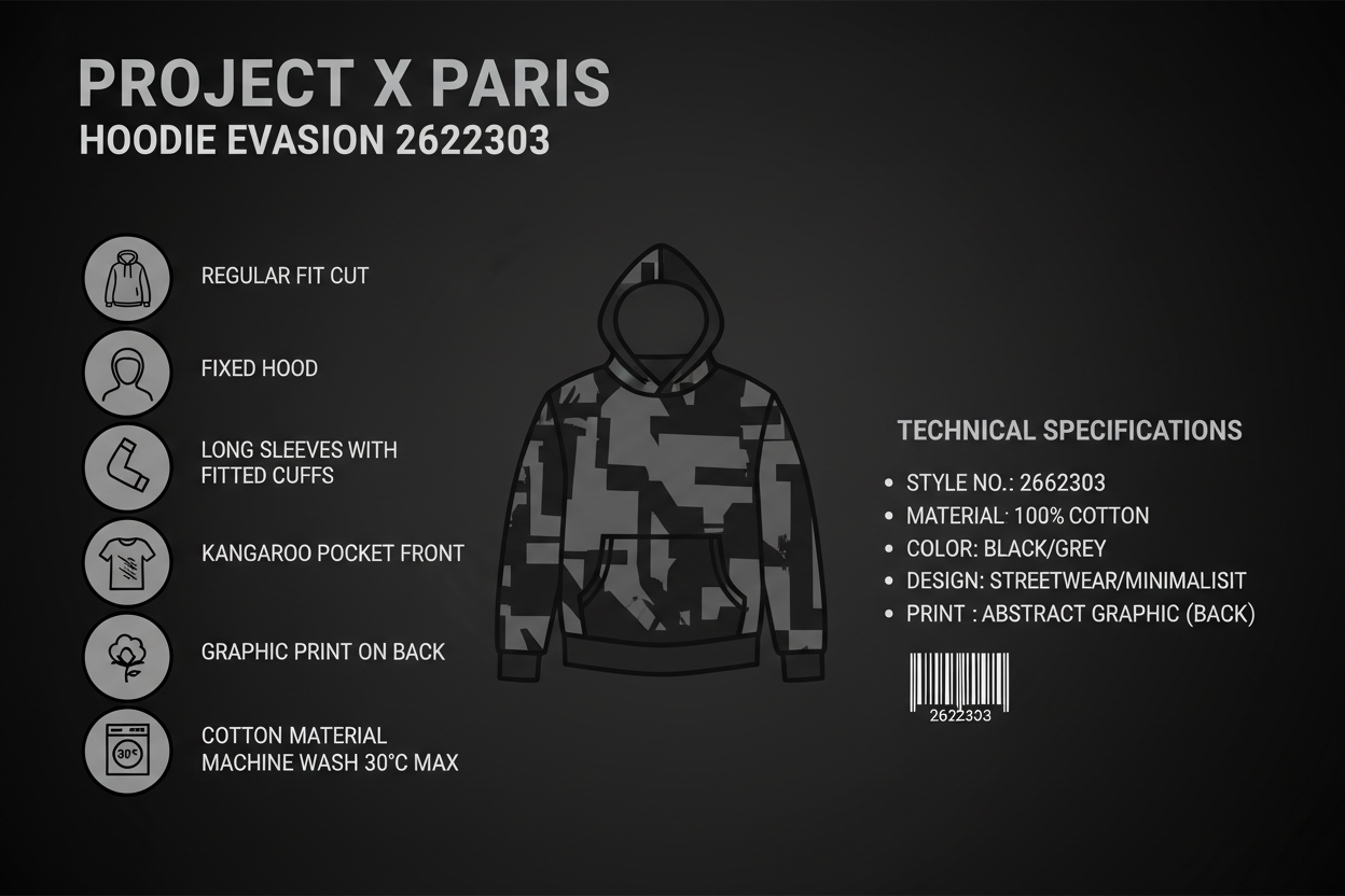 Infografica tecnica Project X Paris Felpa Evasion