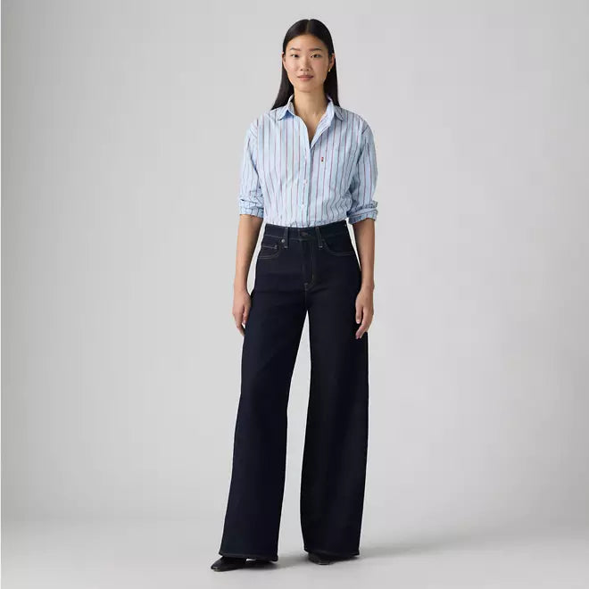 Levi's pantalone jeans da donna 728 a vita alta con gamba ampia 0039B0001 blu scuro