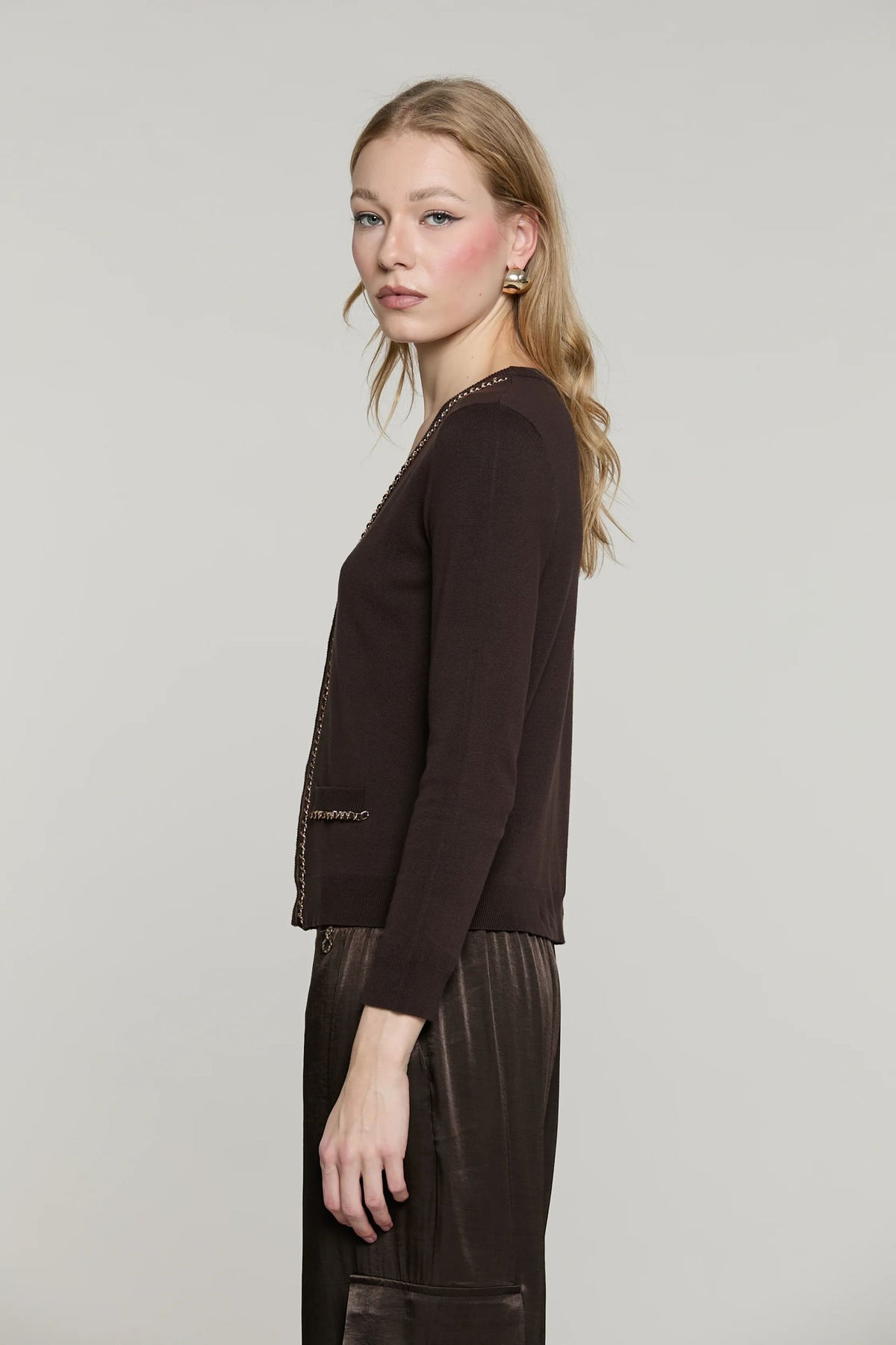 Relish Cardigan CHAINSY manica 7/8 con patte più profili catena RDA2602054003 cioccolato