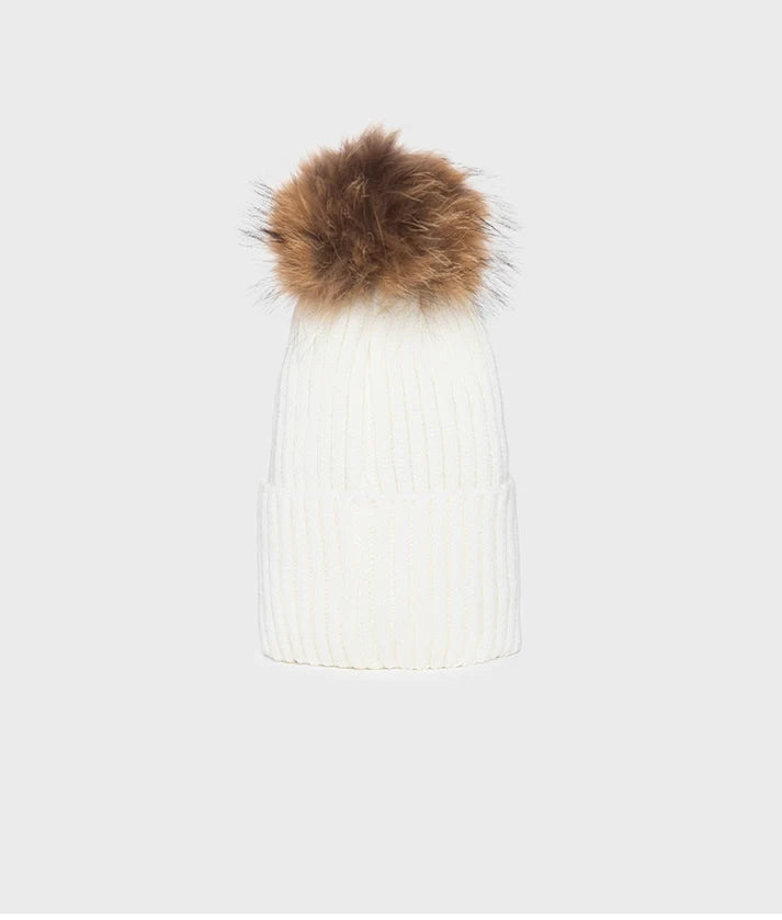 RefrigiWear cappello donna con pom pom in pelliccia SNOWFLAKE HAT B05518 MA9083 A00010 bianco