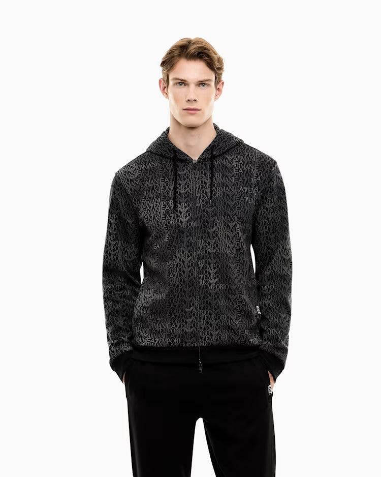 EA7 ARMANI Felpa Logo Series full zip con cappuccio in misto cotone 7M002206 AF12660 FC099 nera