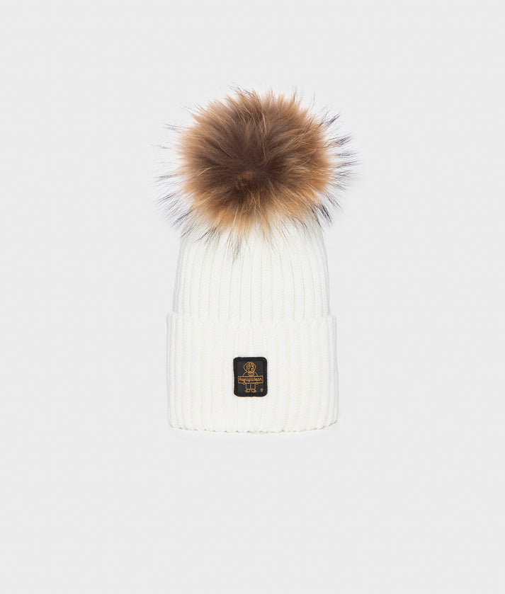 RefrigiWear cappello donna con pom pom in pelliccia SNOWFLAKE HAT B05518 MA9083 A00010 bianco