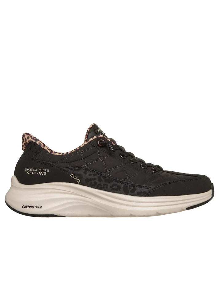 Skechers scarpa sneakers da donna Slip-ins Contour Foam Cozy Fit Leopard Dream 150419-BLK nera