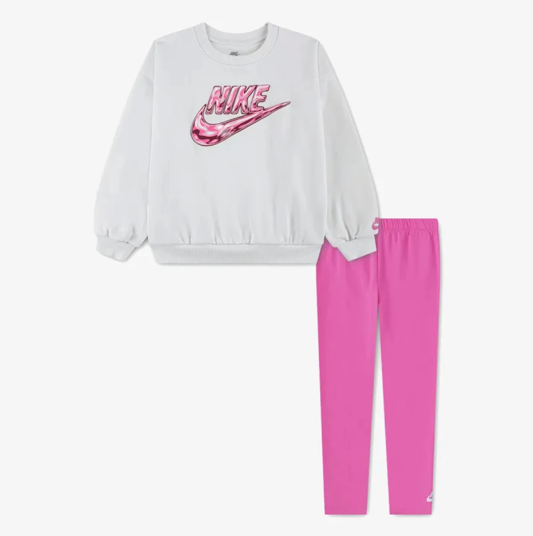 Nike tuta sportiva infant Felpa Fleece girocollo pantalone Flare Legging 36P286-AFN panna-rosa