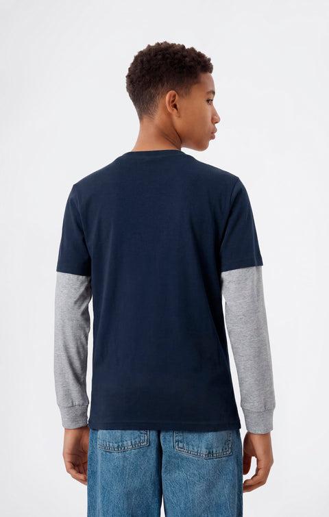Champion T-shirt manica lunga da ragazzo in cotone leggero 307324-BS501 blu