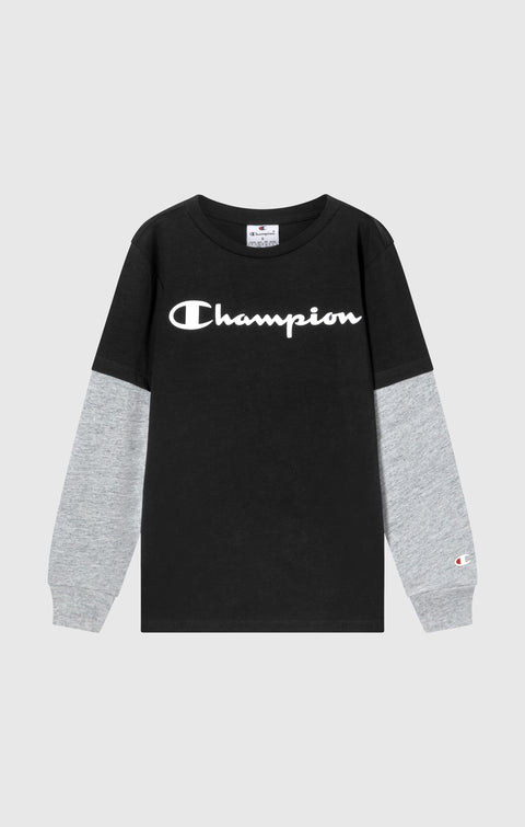 Champion T-shirt manica lunga da ragazzo in cotone leggero 307324-KK002 nero
