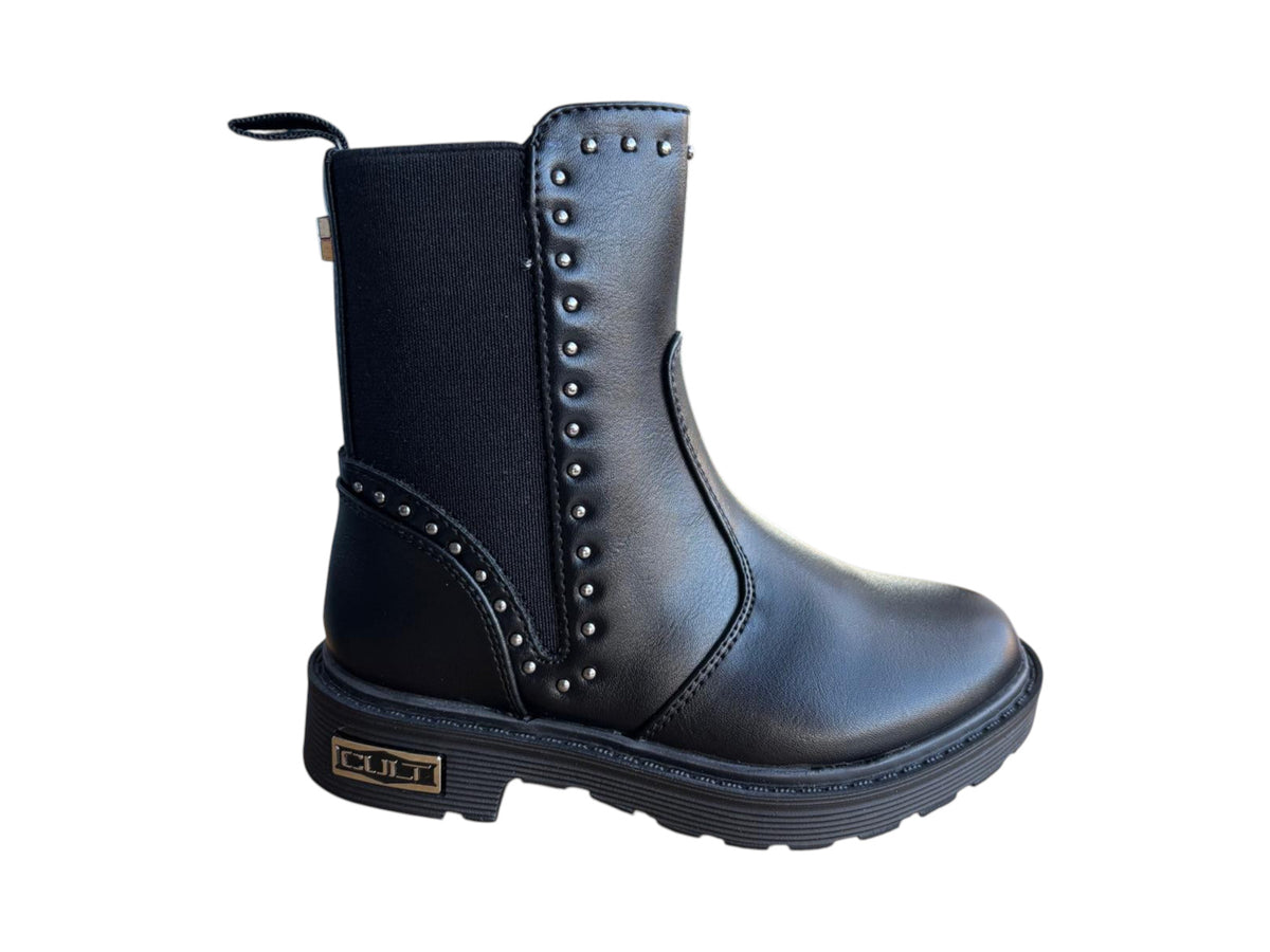 Cult stivale bimbo senza laccio con borchie, elastico e cerniera laterale T-712 25-30 nero