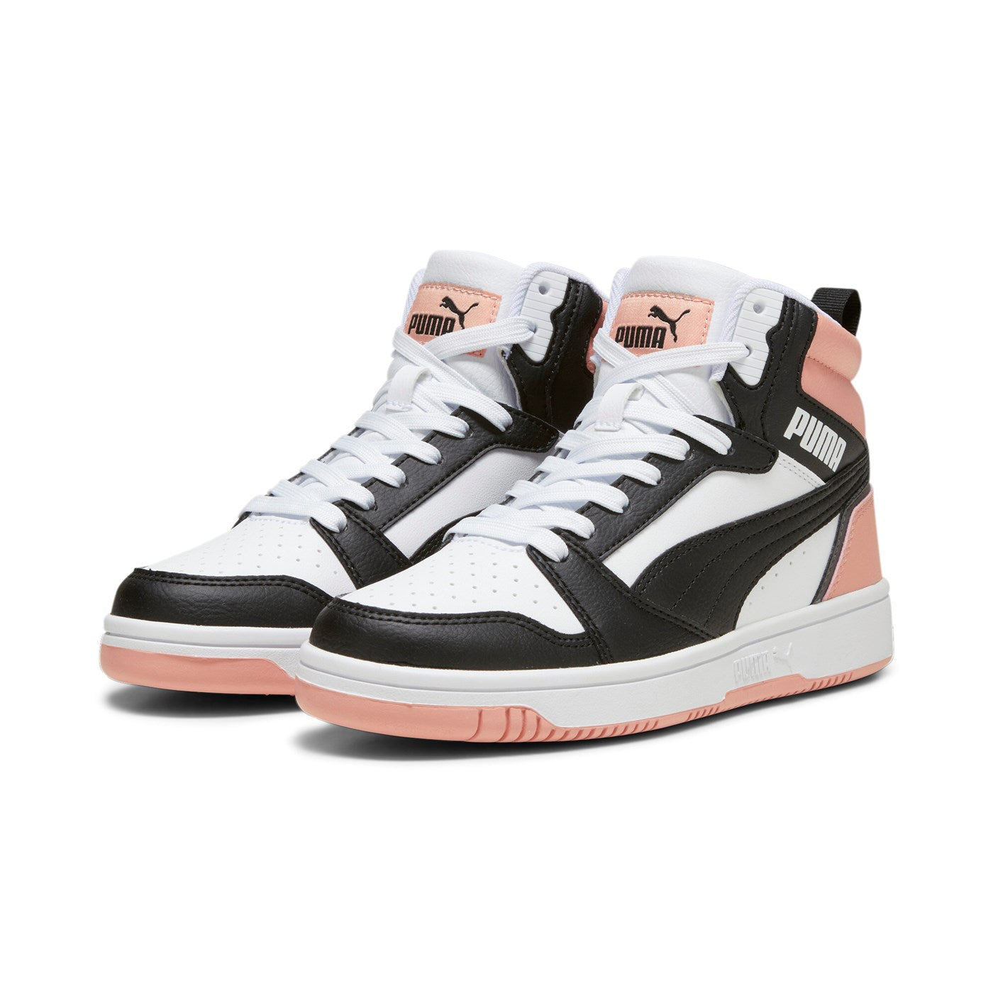 Puma Scarpa sneakers alta da ragazza Rebound v6 Mid 393831 07 bianco-nero-rosa