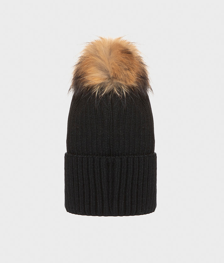 RefrigiWear cappello donna con pom pom in pelliccia SNOWFLAKE HAT B05518 MA9083 G060 nero
