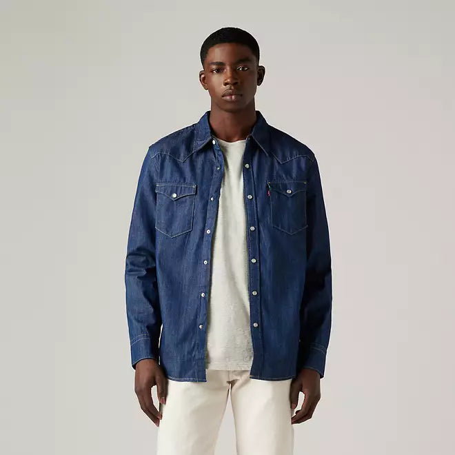 Levi's camicia da uomo in jeans Western Shirt Barstow dal taglio standard 857440000 blu scuro