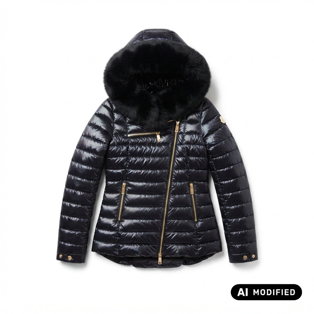Relish Piumino PYLEM_A manica lunga con tasche più zip trasversale più cappuccio più bordo ecopelliccia staccabile RDA2605009027 nero