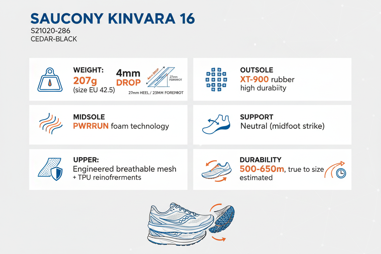 Saucony Kinvara 16 S21020-286 Technical Specs