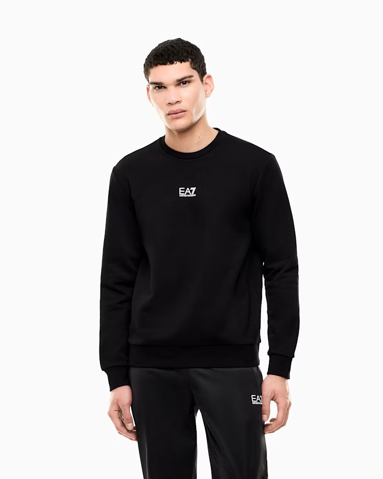 EA7 ARMANI Felpa girocollo da uomo con logo sul petto Core Identity 8NPM34 PJVTZ 1200 nero