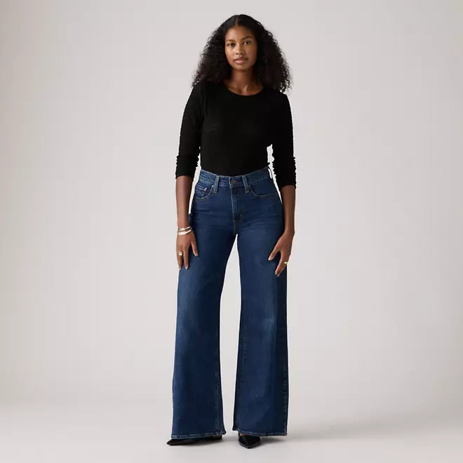 Levi's pantalone jeans da donna 728 a vita alta con gamba ampia blu