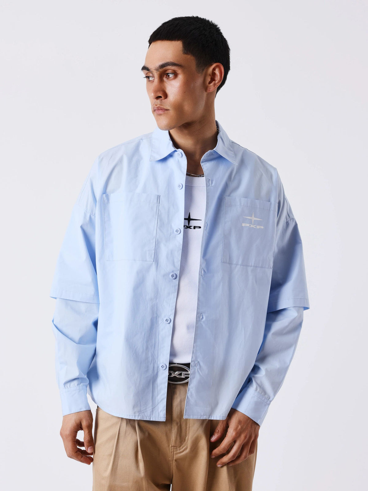 PxP Camicia doppia manica elegante 2633311 celeste