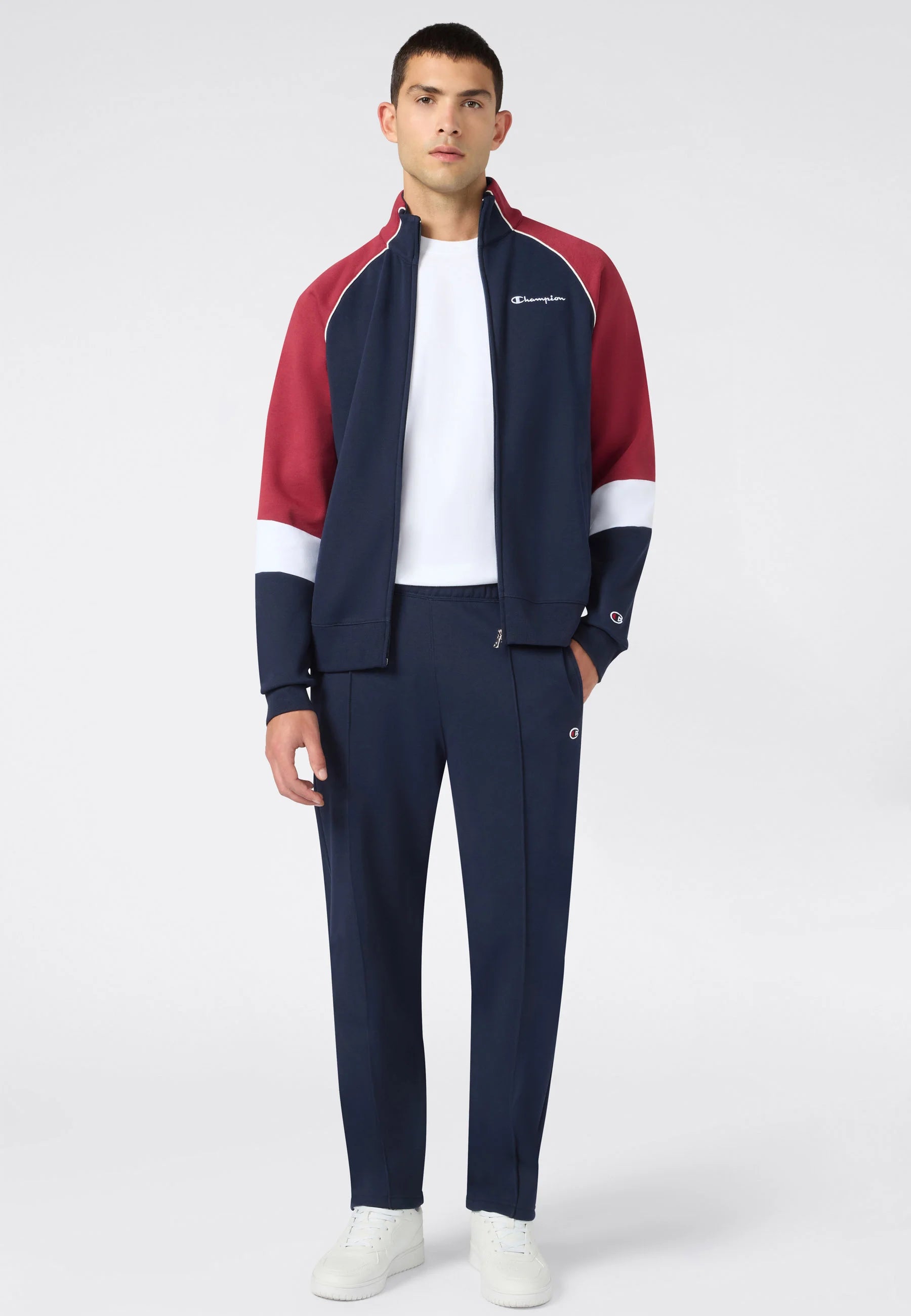Champion tuta sportiva uomo con cappuccio in cotone felpato 222692-BS501 blu-rosso