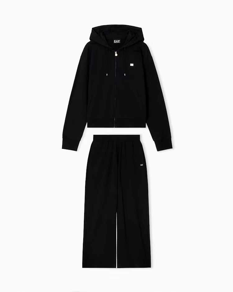 EA7 ARMANI Tuta cotone stretch con cappuccio e pantaloni ampi Core Lady 7W000464 AF13135 UC001 nera