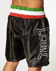 Leone Pantaloncino da Boxe da uomo in satin con cintura tricolore AB733 black