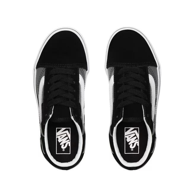 Vans scarpa sneakers da ragazzi in tela e camoscio con fiamme grigie  Old Skool VN0A4UHZWKJ1 nero-bianco