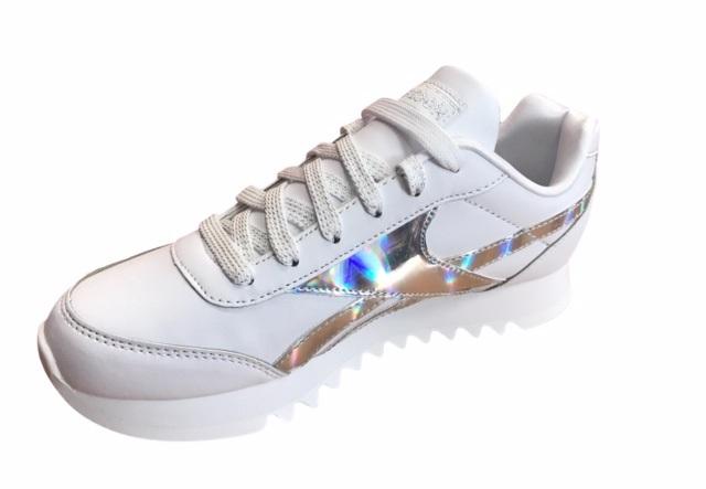 Reebok scarpa sneakers da ragazza Royal CL Jog 2 Plat Kid FV1309 bianco-argento