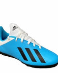 Adidas scarpa da calcetto da ragazzo X 19.4 TF Jr F35347 bianco-celeste