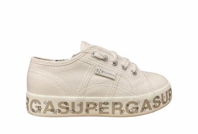 Superga scarpa sneakers con zeppa da bambina Lettering Printed S81152W AC4 bianco