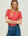 Pepe Jeans maglietta marmorizzata scollo barca PL505475 217 studio red