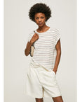 Pepe Jeans maglietta da donna in lino con stampa a righe Olaya PL505461 0AA multi