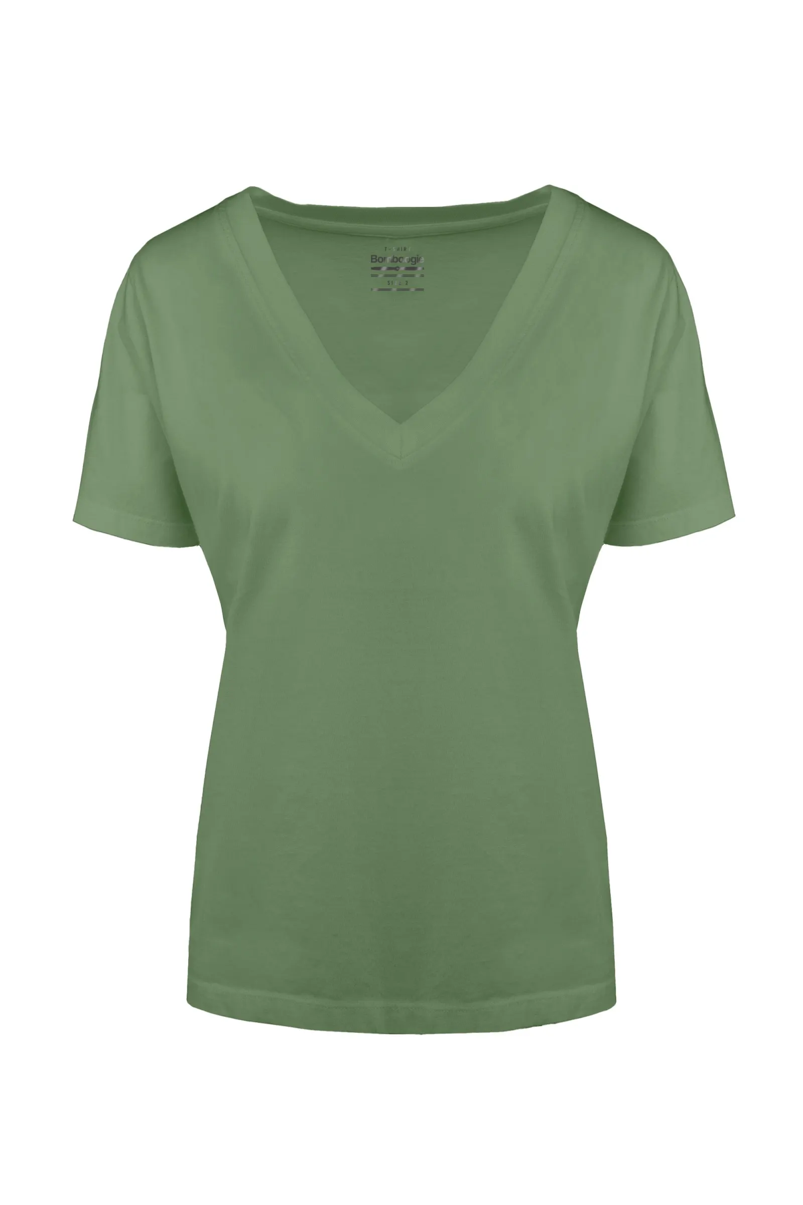 Bomboogie T-shirt da donna con scollo a V in cotone organico TW7359TJORI 305 wasabi green