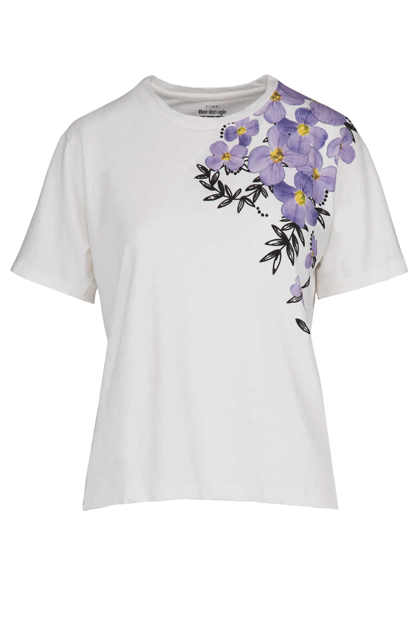 Bomboogie T-shirt da donna con stampa Viole TW7993TJSNS 01 off white