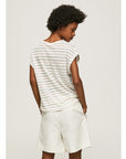 Pepe Jeans maglietta da donna in lino con stampa a righe Olaya PL505461 0AA multi