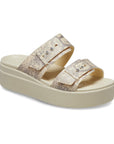 Crocs Sandalo da donna con zeppa Brooklyn Snake Buckle Low Wedge W 208244-1FR vanilla-multi