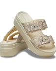 Crocs Sandalo da donna con zeppa Brooklyn Snake Buckle Low Wedge W 208244-1FR vanilla-multi