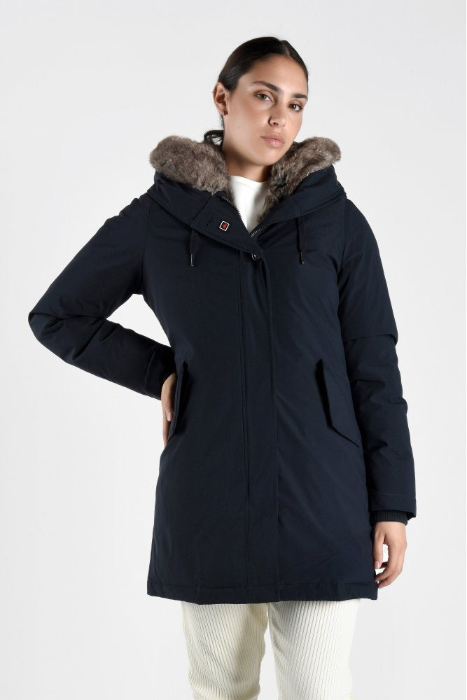 Canadian Giacca piumino da donna con cappuccio e pelliccia Lanigan Tech CN.G220064W/NAV blu