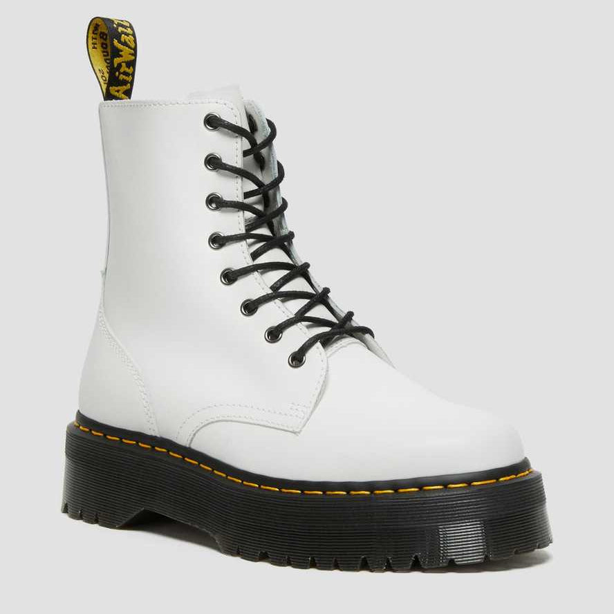 Dr. Martens anfibio alto con zeppa JADON Polished Smooth 15265100 bianco laccio