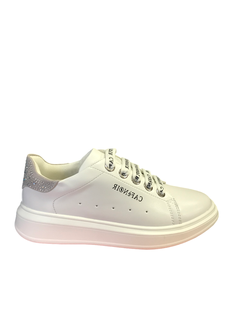 CafèNoir sneakers da ragazza con tomaia stampata laccio e cerniera laterale C-2080 white-silver