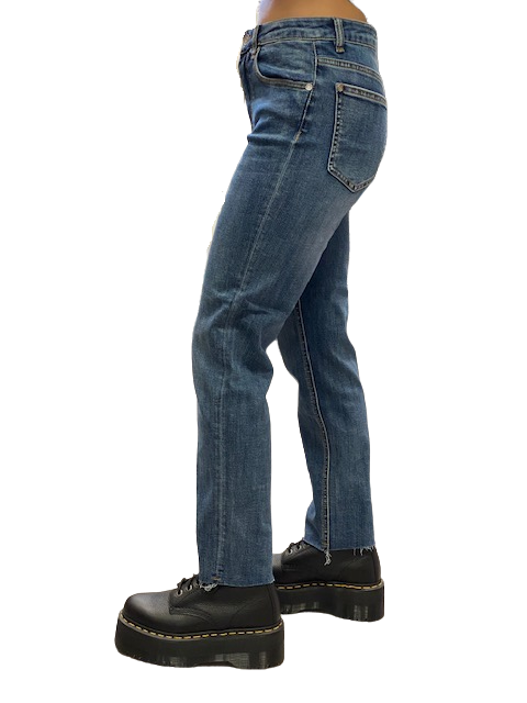 Griffai Pantalone Jeans da donna Mom Sfrangiato DGF2012 denim medio