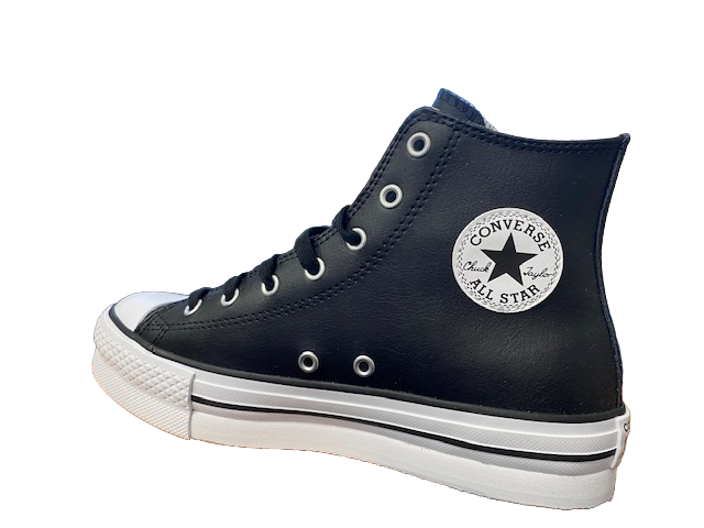 Converse scarpa sneakers alta in pelle sintetica con zeppa Chuck Teylor All Star Eva Lift HI A02485C nero bianco