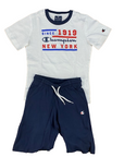 Champion completino da ragazzo Legacy Graphic T-shirt + Bermuda 306315 WW001 WHT white