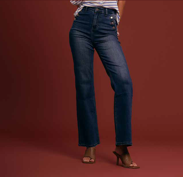 Griffai pantalone jeans da donna a palazzo con bottoni Flare DGP3262 denim
