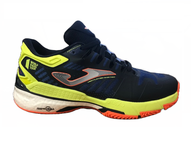 Scarpe da Padel Joma T.Slam Men 2204 TSLAMS2204P blu-limone con superficie in rete traspirante - vista laterale