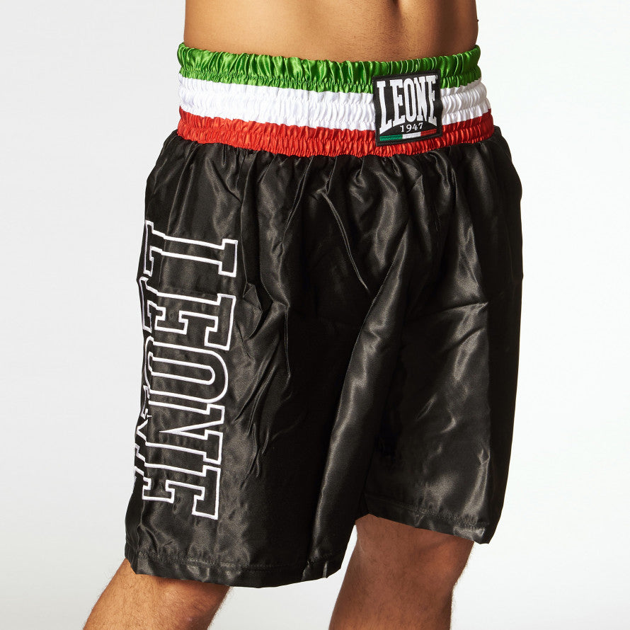 Leone Pantaloncino da Boxe da uomo in satin con cintura tricolore AB733 nero
