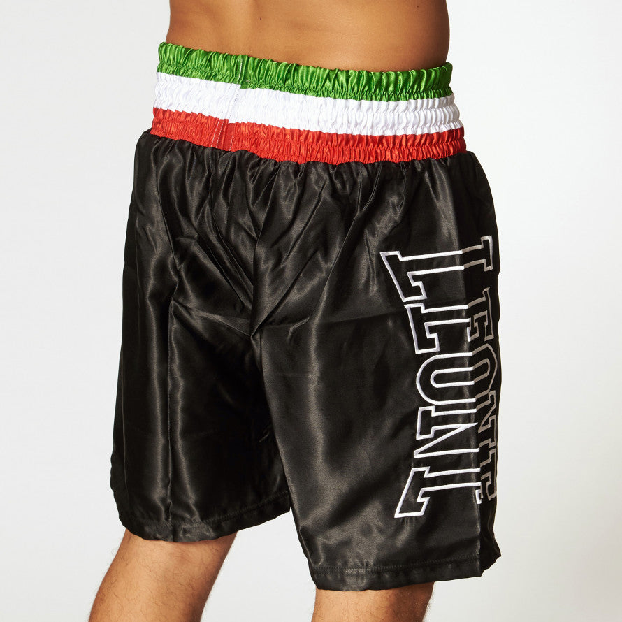 Leone Pantaloncino da Boxe da uomo in satin con cintura tricolore AB733 nero dietro