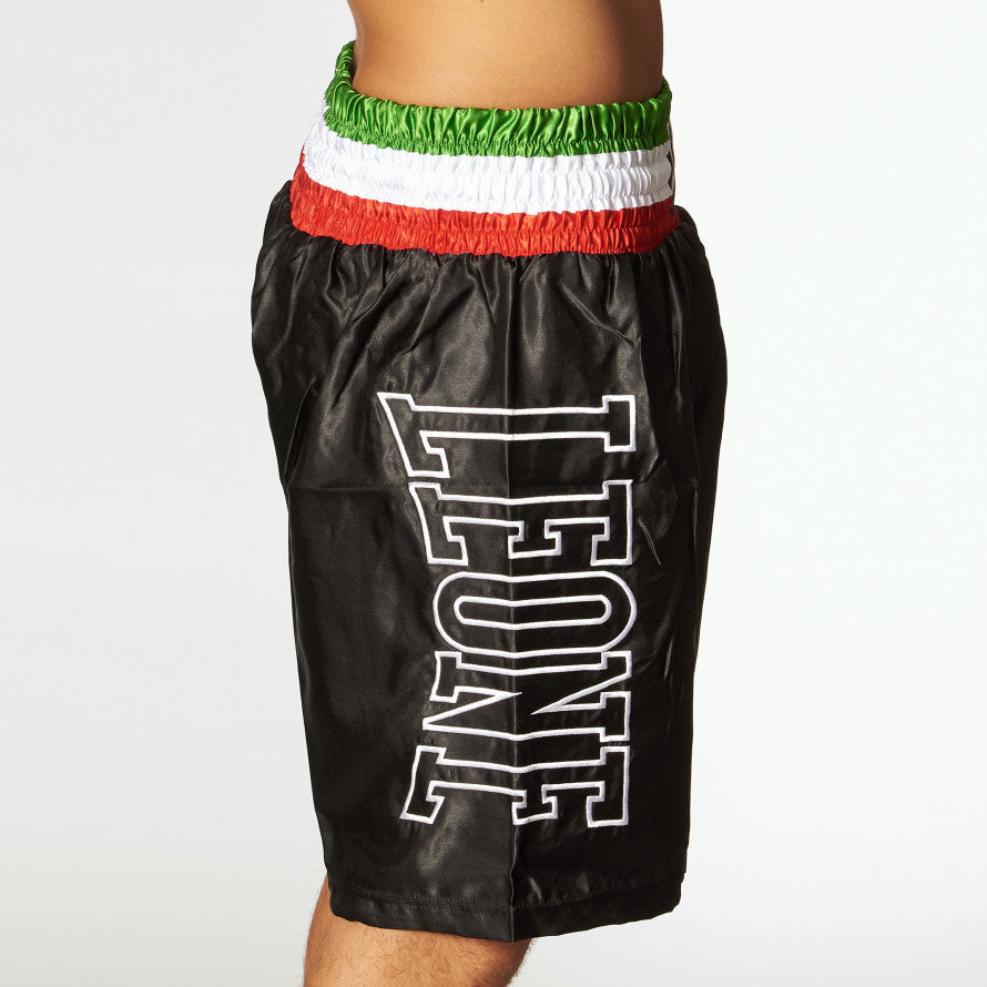 Leone Pantaloncino da Boxe da uomo in satin con cintura tricolore AB733 nero 