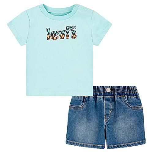 Levi&#39;s Kids completino infant T-shirt e Short in jeans 6EH344 E2D pastel turquoise