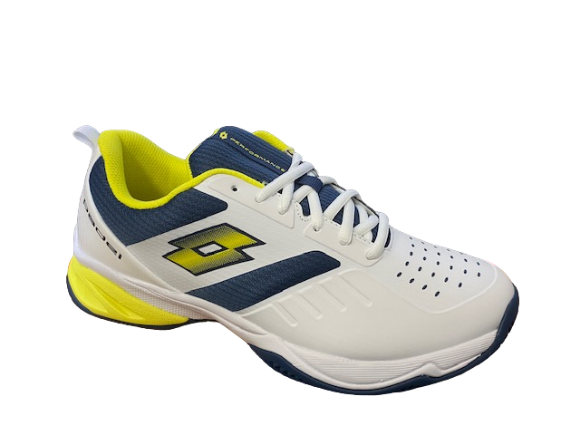 Lotto scarpa da padel da uomo Superrapida 400 IV 217300 9FS bianco giallo blu laterale