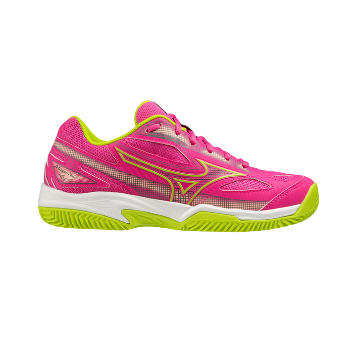 Mizuno Break Shot 4 61GB233666 scarpa da padel donna fuchsia giallo bianco vista laterale