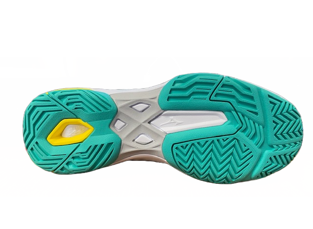 Mizuno Wave Exceed Light AC scarpa da tennis 61GA221923 white-turquoise-high visibility suola